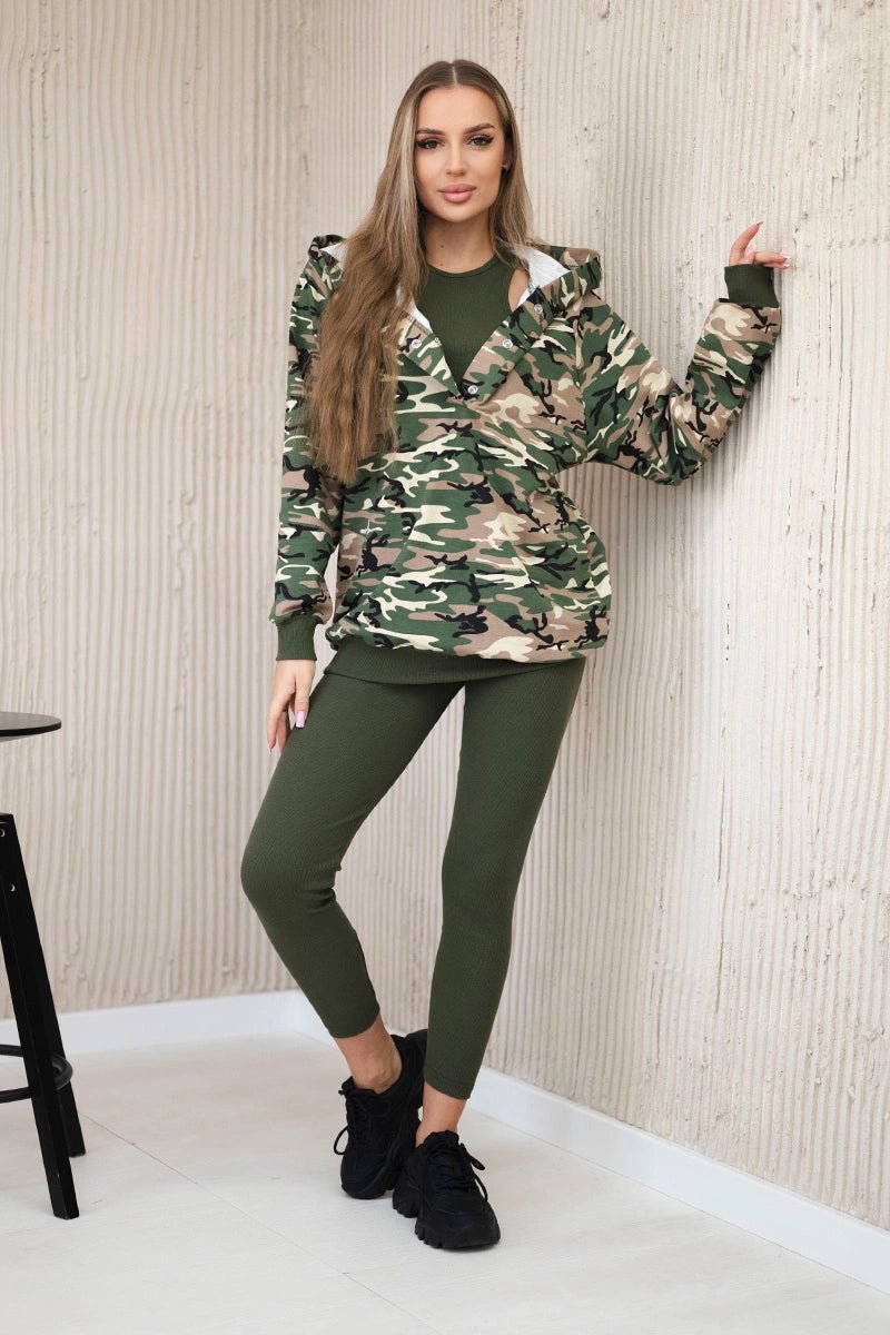 Set of sweatshirt, top and leggings 9615 / – Green цвет / color | Lexline Fashion