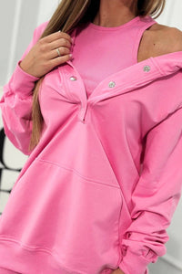 Set of sweatshirt, top and short leggings 9461 / – Pink цвет / color | Lexline Fashion