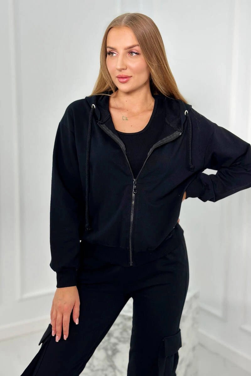 Set of sweatshirt + top + pants 9588 / – Black цвет / color | Lexline Fashion