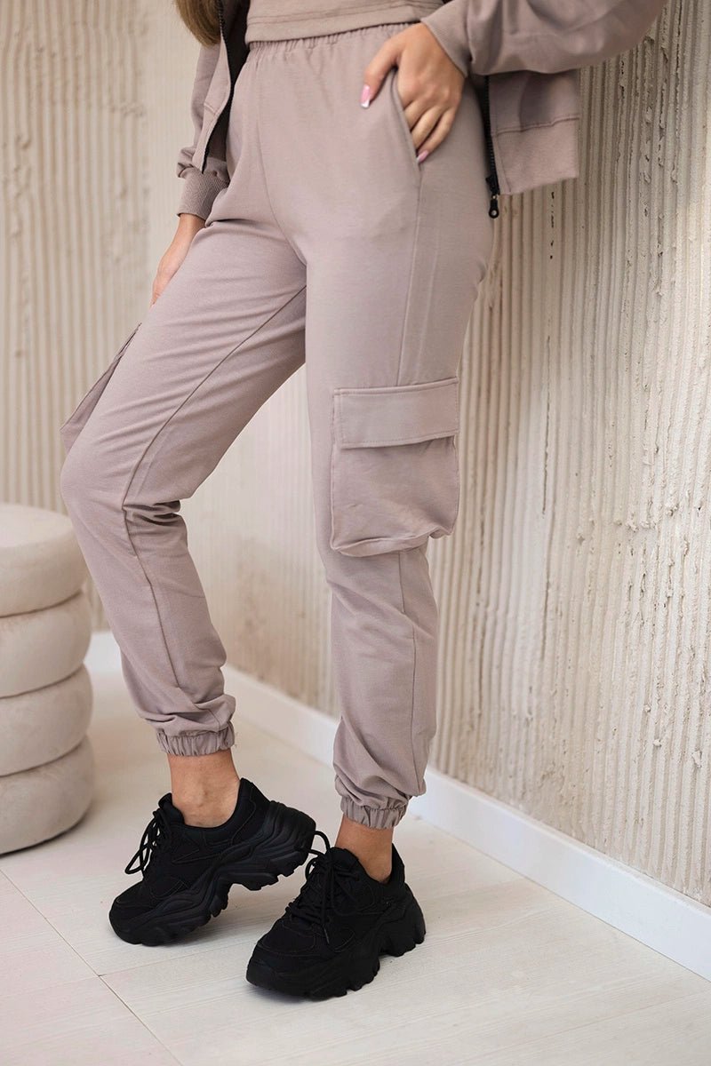 Set of sweatshirt + top + pants 9588 / – Dark || beige цвет / color | Lexline Fashion