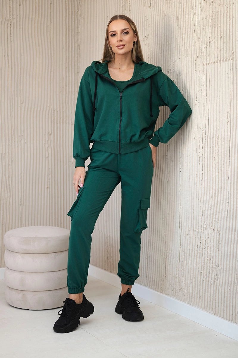 Set of sweatshirt + top + pants 9588 / – Green цвет / color | Lexline Fashion