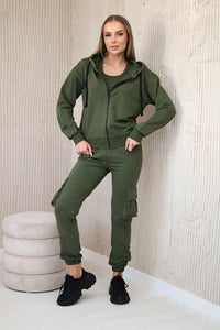 Set of sweatshirt + top + pants 9588 / – Khaki цвет / color | Lexline Fashion
