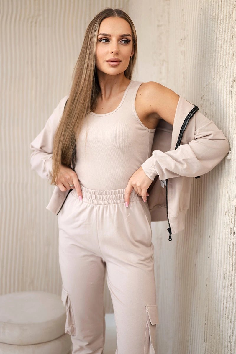 Set of sweatshirt + top + pants 9588 / – Light || Beige цвет / color | Lexline Fashion