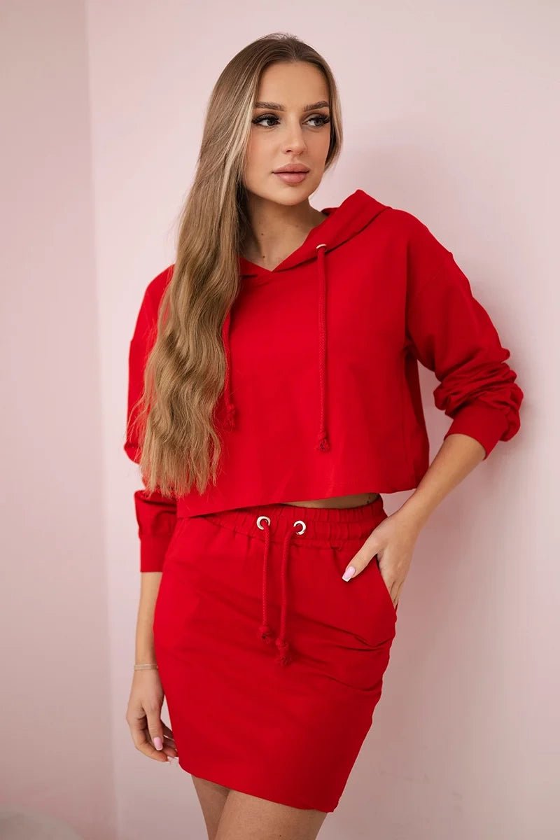 Set of sweatshirt with a skirt 9341 / – Red цвет / color | Lexline Fashion