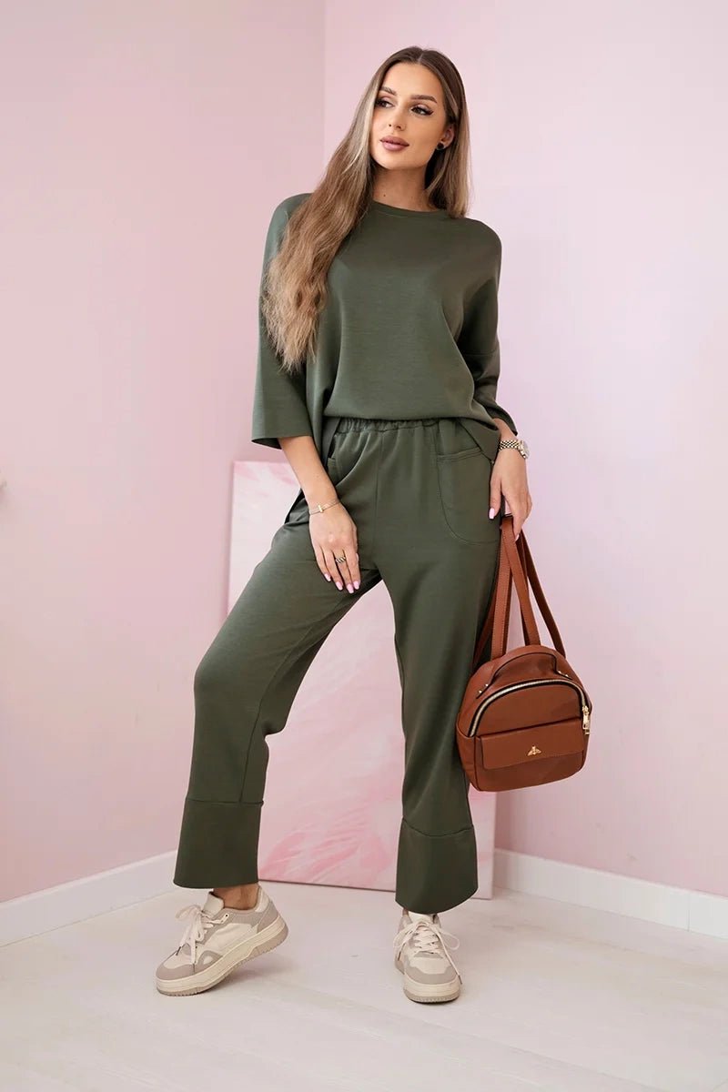 Set sweatshirt + pants 19181 / – Khaki цвет / color | Lexline Fashion