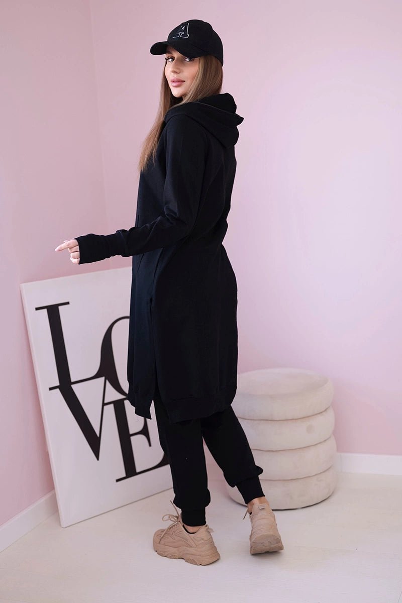 Set with a sweatshirt with a longer side 9365 / – Black цвет / color | Lexline Fashion