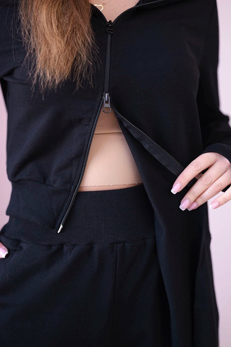 Set with a sweatshirt with a longer side 9365 / – Black цвет / color | Lexline Fashion