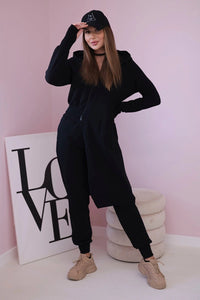Set with a sweatshirt with a longer side 9365 / – Black цвет / color | Lexline Fashion