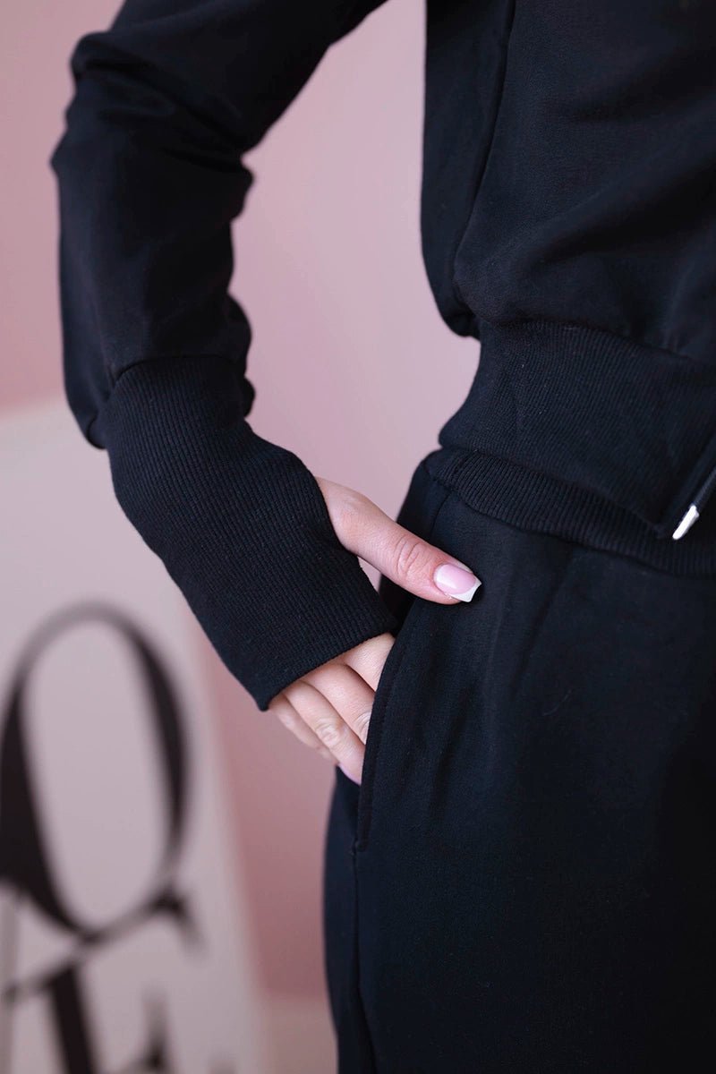 Set with a sweatshirt with a longer side 9365 / – Black цвет / color | Lexline Fashion