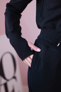 Set with a sweatshirt with a longer side 9365 / – Black цвет / color | Lexline Fashion