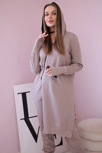 Set with a sweatshirt with a longer side 9365 / – Dark || beige цвет / color | Lexline Fashion