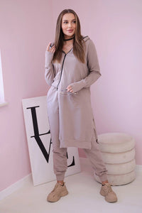 Set with a sweatshirt with a longer side 9365 / – Dark || beige цвет / color | Lexline Fashion