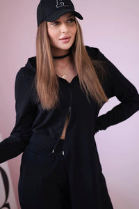 Set with a sweatshirt with a longer side 9365 / – Dark || green цвет / color | Lexline Fashion