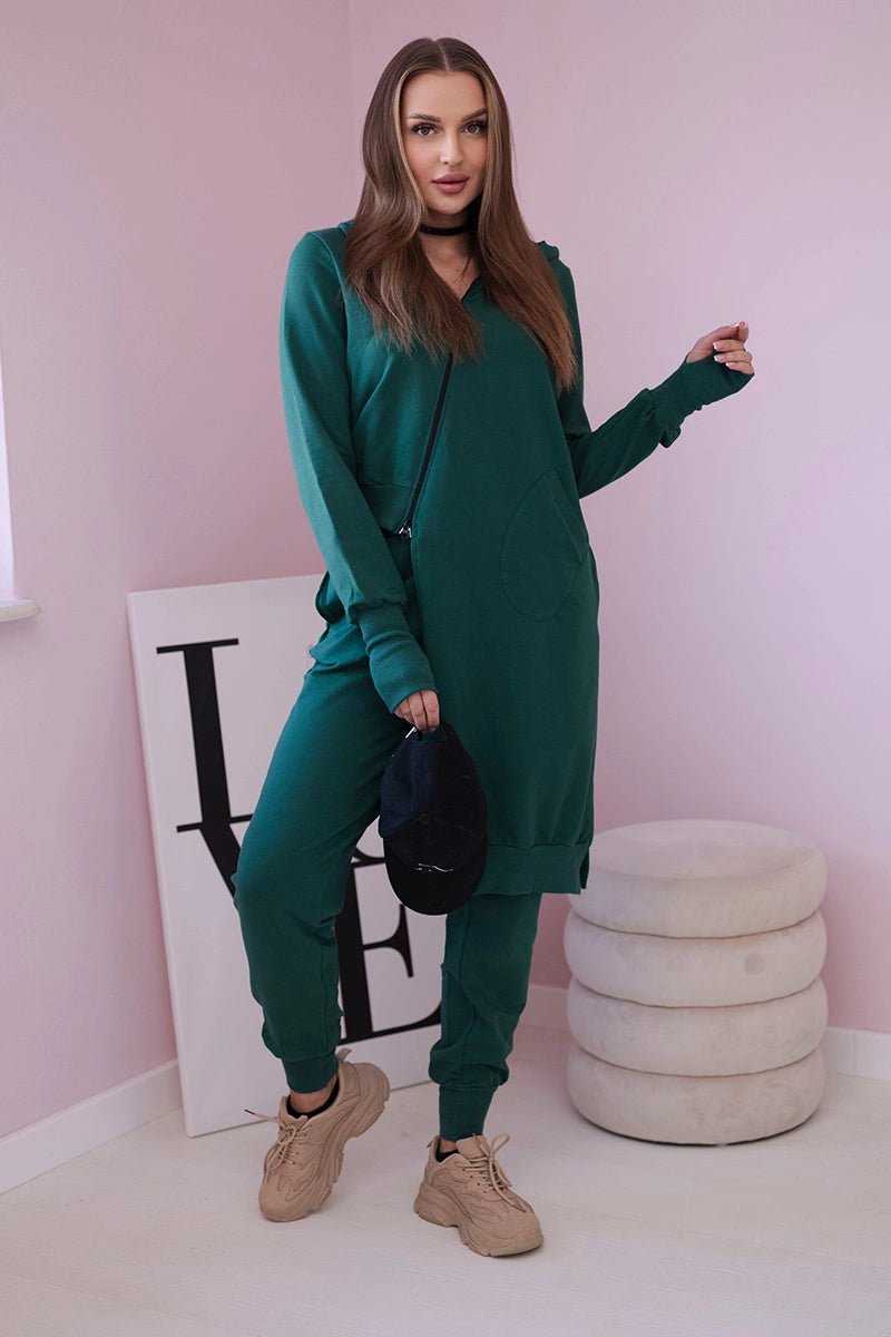 Set with a sweatshirt with a longer side 9365 / – Dark || green цвет / color | Lexline Fashion