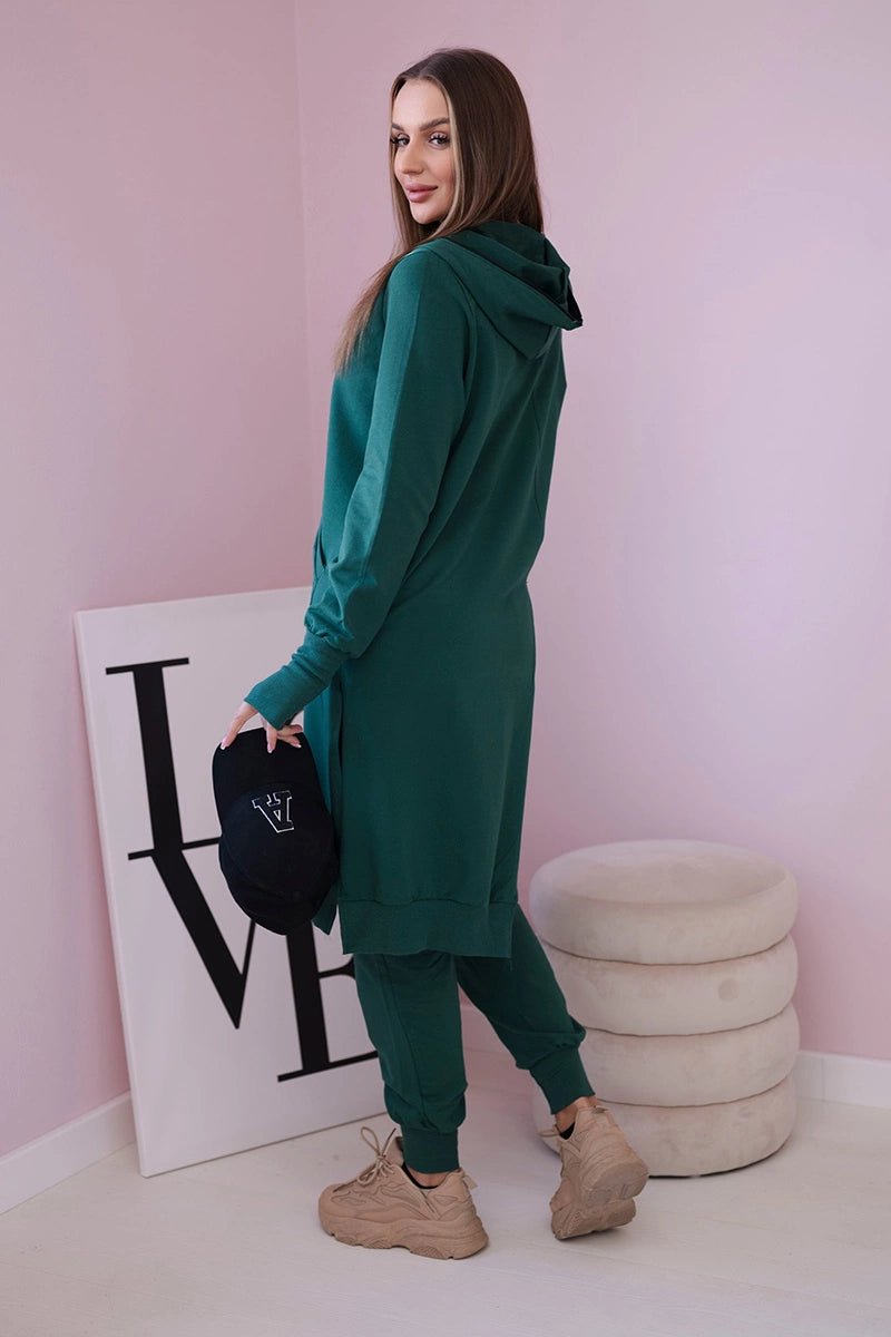 Set with a sweatshirt with a longer side 9365 / – Dark || green цвет / color | Lexline Fashion