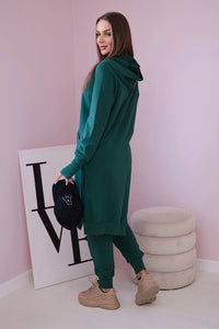 Set with a sweatshirt with a longer side 9365 / – Dark || green цвет / color | Lexline Fashion