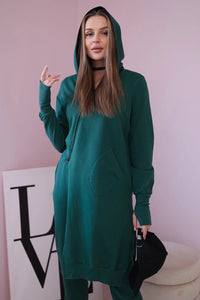 Set with a sweatshirt with a longer side 9365 / – Dark || green цвет / color | Lexline Fashion