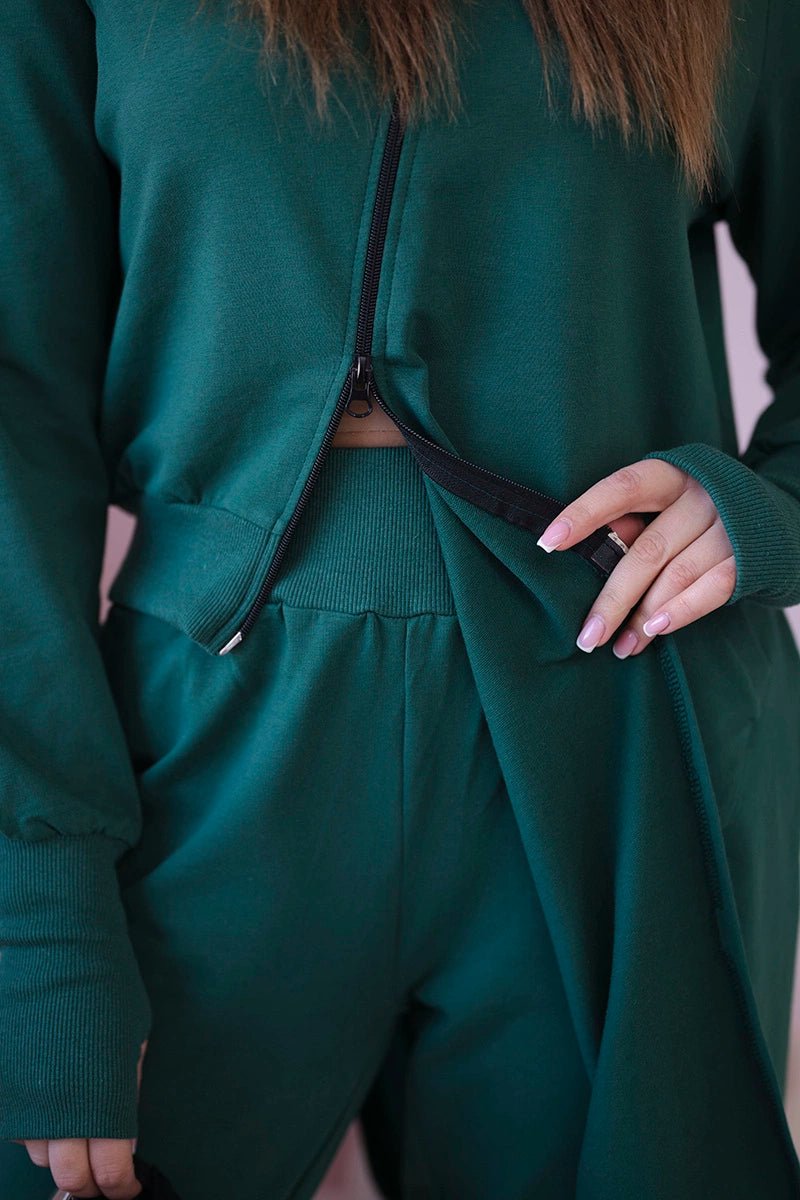 Set with a sweatshirt with a longer side 9365 / – Dark || green цвет / color | Lexline Fashion