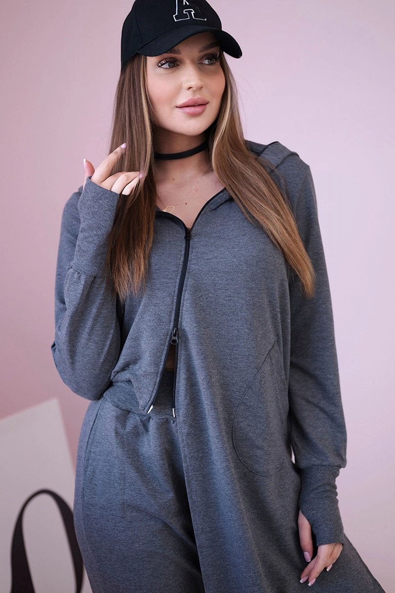 Set with a sweatshirt with a longer side 9365 / – Graphite цвет / color | Lexline Fashion