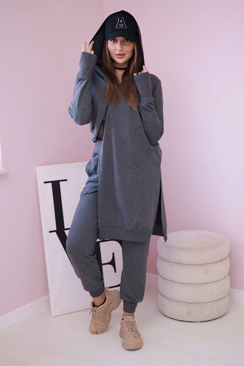 Set with a sweatshirt with a longer side 9365 / – Graphite цвет / color | Lexline Fashion
