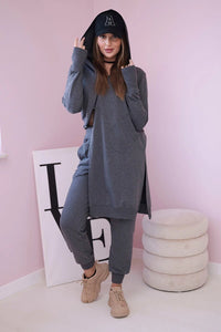 Set with a sweatshirt with a longer side 9365 / – Graphite цвет / color | Lexline Fashion