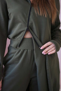 Set with a sweatshirt with a longer side 9365 / – Khaki цвет / color | Lexline Fashion