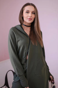 Set with a sweatshirt with a longer side 9365 / – Khaki цвет / color | Lexline Fashion
