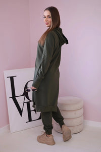 Set with a sweatshirt with a longer side 9365 / – Khaki цвет / color | Lexline Fashion