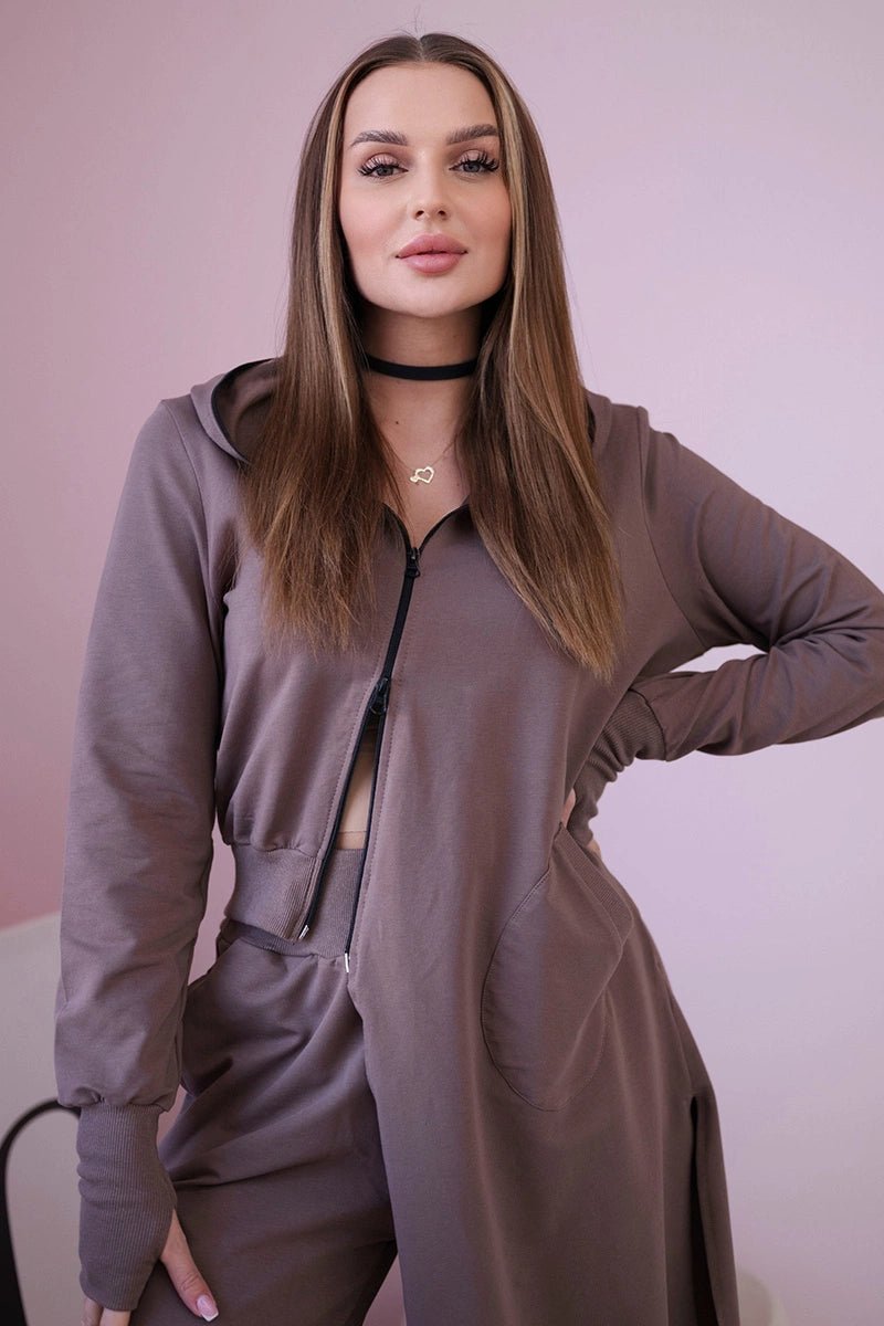 Set with a sweatshirt with a longer side 9365 / – Mocca цвет / color | Lexline Fashion