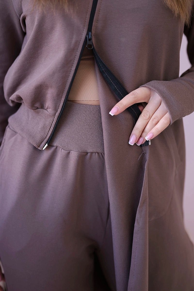 Set with a sweatshirt with a longer side 9365 / – Mocca цвет / color | Lexline Fashion