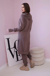 Set with a sweatshirt with a longer side 9365 / – Mocca цвет / color | Lexline Fashion