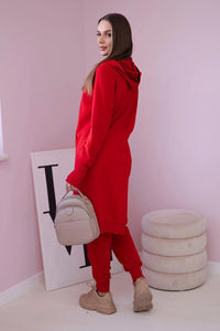 Set with a sweatshirt with a longer side 9365 / – Red цвет / color | Lexline Fashion
