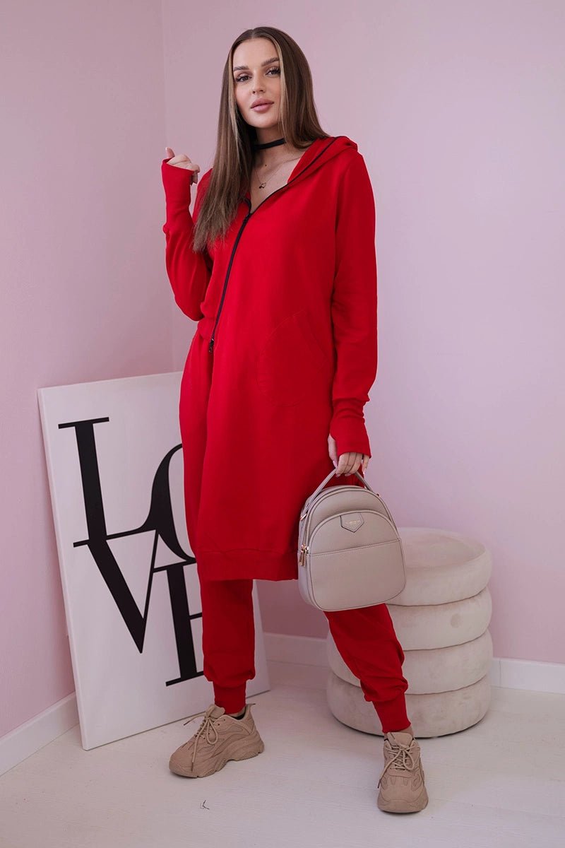 Set with a sweatshirt with a longer side 9365 / – Red цвет / color | Lexline Fashion
