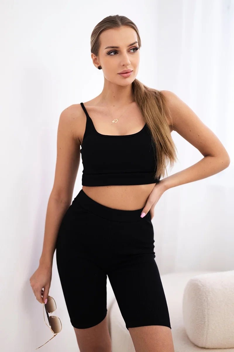 Set with high - waisted shorts 9354 / – Black цвет / color | Lexline Fashion