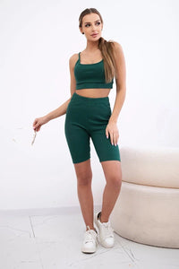 Set with high - waisted shorts 9354 / – Green цвет / color | Lexline Fashion