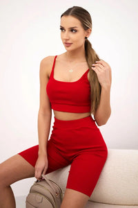 Set with high - waisted shorts 9354 / – Red цвет / color | Lexline Fashion