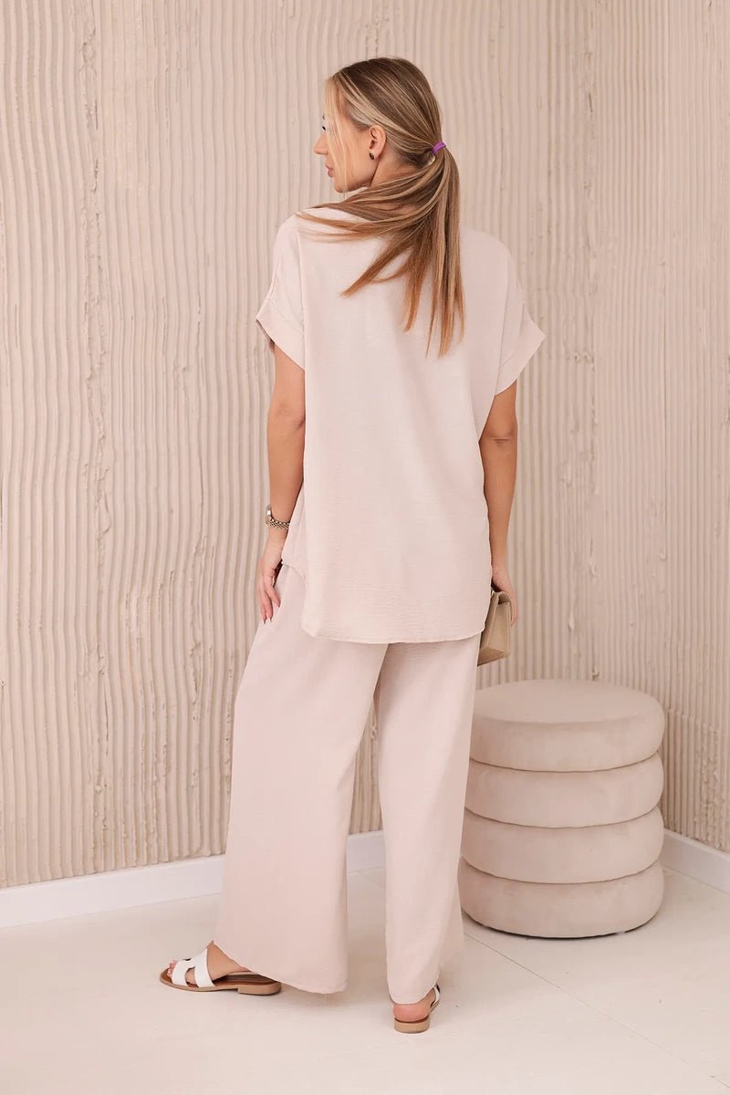 Set with necklace blouse + pants 6433 / – Beige цвет / color | Lexline Fashion