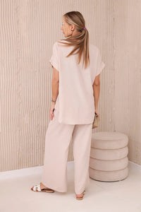 Set with necklace blouse + pants 6433 / – Beige цвет / color | Lexline Fashion