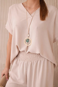 Set with necklace blouse + pants 6433 / – Beige цвет / color | Lexline Fashion