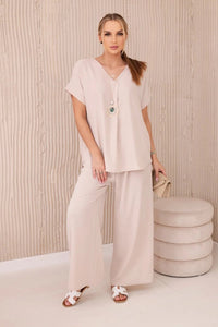 Set with necklace blouse + pants 6433 / – Beige цвет / color | Lexline Fashion