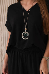 Set with necklace blouse + pants 6433 / – Black цвет / color | Lexline Fashion