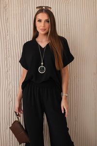 Set with necklace blouse + pants 6433 / – Black цвет / color | Lexline Fashion