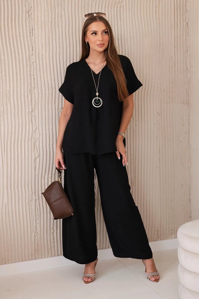 Set with necklace blouse + pants 6433 / – Black цвет / color | Lexline Fashion