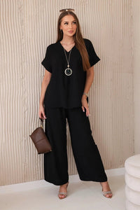Set with necklace blouse + pants 6433 / – Black цвет / color | Lexline Fashion