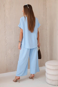 Set with necklace blouse + pants 6433 / – Blue цвет / color | Lexline Fashion