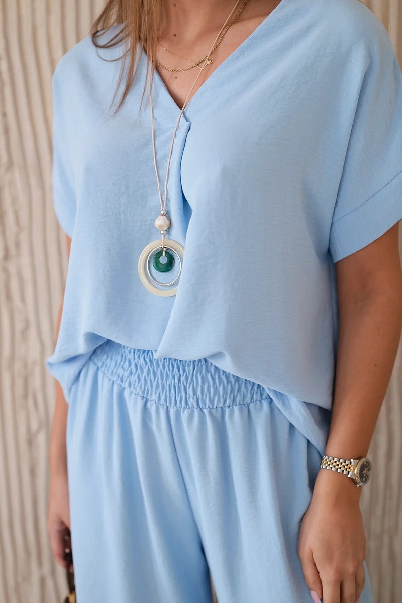 Set with necklace blouse + pants 6433 / – Blue цвет / color | Lexline Fashion