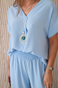 Set with necklace blouse + pants 6433 / – Blue цвет / color | Lexline Fashion