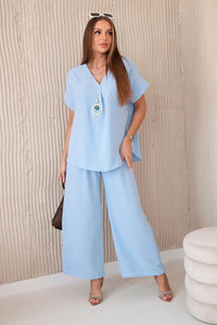 Set with necklace blouse + pants 6433 / – Blue цвет / color | Lexline Fashion