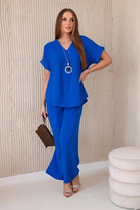 Set with necklace blouse + pants 6433 / – Blue cornflower цвет / color | Lexline Fashion