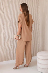Set with necklace blouse + pants 6433 / – Camel цвет / color | Lexline Fashion